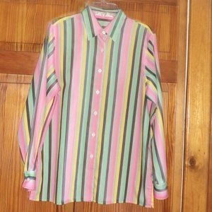 FOXCROFT multi color strip L/S button front shirt sz 6 petite